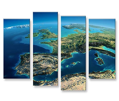 islandburner Bild Bilder auf Leinwand Europa vom Weltall V4 4er XXL Poster Leinwandbild Wandbild Dekoartikel Wohnzimmer Marke