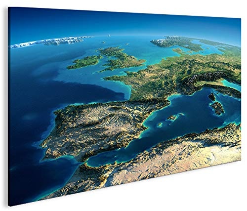 islandburner Bild Bilder auf Leinwand Europa vom Weltall V4 1p XXL Poster Leinwandbild Wandbild Dekoartikel Wohnzimmer Marke