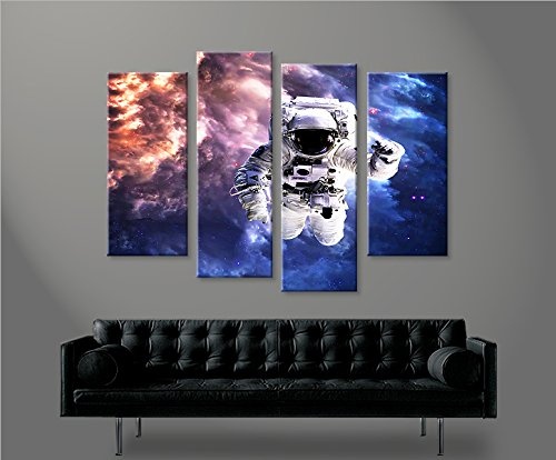 islandburner Bild Bilder auf Leinwand Astronaut im Weltall Space NASA Weltraum 4er XXL Poster Leinwandbild Wandbild Dekoartikel Wohnzimmer Marke