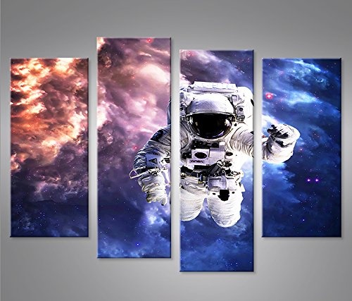 islandburner Bild Bilder auf Leinwand Astronaut im Weltall Space NASA Weltraum 4er XXL Poster Leinwandbild Wandbild Dekoartikel Wohnzimmer Marke