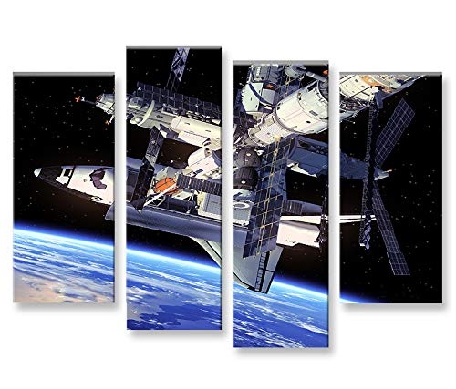 islandburner Bild Bilder auf Leinwand Space Shuttle Raumfähre im Weltall Space NASA Weltraum 4er XXL Poster Leinwandbild Wandbild Dekoartikel Wohnzimmer Marke