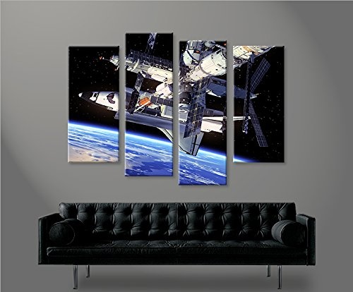 islandburner Bild Bilder auf Leinwand Space Shuttle Raumfähre im Weltall Space NASA Weltraum 4er XXL Poster Leinwandbild Wandbild Dekoartikel Wohnzimmer Marke