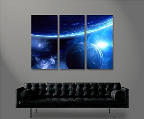 islandburner Bild Bilder auf Leinwand Blue Space V2 Weltall Planeten Weltraum 3p XXL Poster Leinwandbild Wandbild Dekoartikel Wohnzimmer Marke