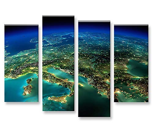 islandburner Bild Bilder auf Leinwand Europa vom Weltall V2 4er XXL Poster Leinwandbild Wandbild Dekoartikel Wohnzimmer Marke