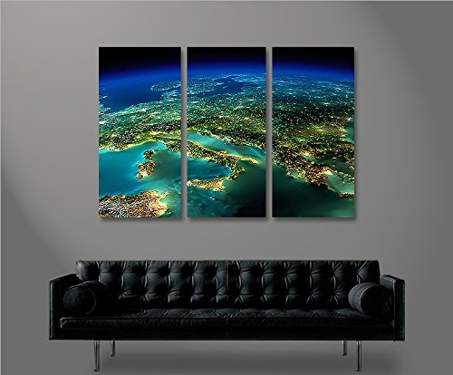 islandburner Bild Bilder auf Leinwand Europa vom Weltall V2 3p XXL Poster Leinwandbild Wandbild Dekoartikel Wohnzimmer Marke