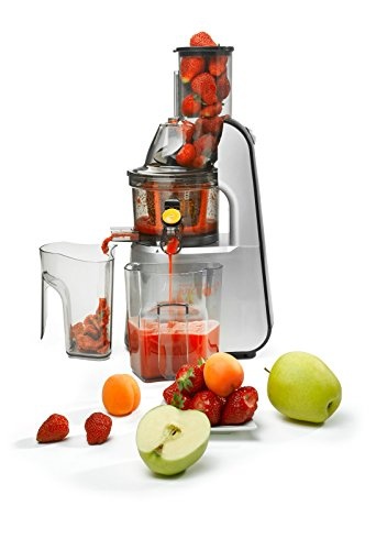 CONCEPT Hausgeräte LO7065 Entsafter HOME MADE JUICE mit XXL einfüllöffnung, 7,5 cm, Slow Juicer, BPA frei, der Spezialist für Johannisbeeren, 60 Um./min., Edelstahl + Schwarz, 240 W, 1 l