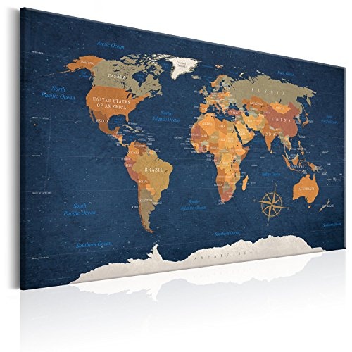 murando - Weltkarte Pinnwand 90x60 cm Bilder mit Kork Rückwand 1 Teilig Vlies Leinwandbild Korktafel Fertig Aufgespannt Wandbilder XXL Kunstdrucke Landkarte k-C-0048-p-b
