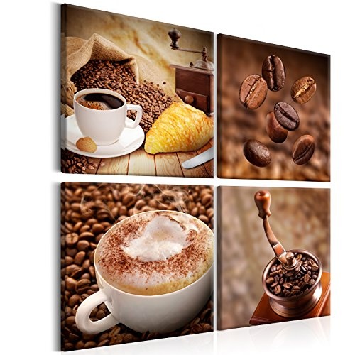 murando® Bilder Kaffee 40x40 cm LEINWAND AUFGESPANNT AUF SPANNRAHMEN - VLIES LEINWAND - 4-teilig - Wandbild - Bild - Kunstdruck - Canvas - Coffee Küche braun 030107-1