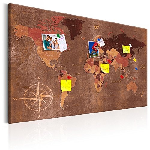 murando - Weltkarte Pinnwand & Vlies Leinwandbild 120x80 cm 1 Teilig Kunstdruck modern Wandbilder XXL Wanddekoration Design Wand Bild - Landkarte Karte Reise Geographie Holz Bretter k-A-0057-v-c