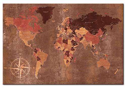 murando - Weltkarte Pinnwand & Vlies Leinwandbild 120x80 cm 1 Teilig Kunstdruck modern Wandbilder XXL Wanddekoration Design Wand Bild - Landkarte Karte Reise Geographie Holz Bretter k-A-0057-v-c