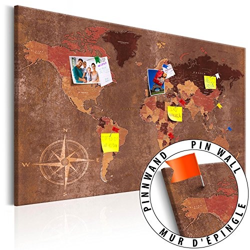 murando - Weltkarte Pinnwand & Vlies Leinwandbild 120x80 cm 1 Teilig Kunstdruck modern Wandbilder XXL Wanddekoration Design Wand Bild - Landkarte Karte Reise Geographie Holz Bretter k-A-0057-v-c