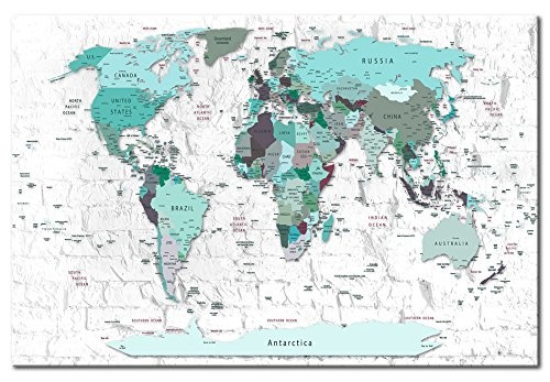 murando - Weltkarte Pinnwand 60x40 cm Bilder mit Kork Rückwand 1 Teilig Vlies Leinwandbild Korktafel Fertig Aufgespannt Wandbilder XXL Kunstdrucke Landkarte k-C-0034-p-c