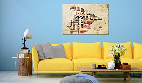 murando Bilder 120x80 cm - Leinwandbilder - Fertig Aufgespannt - 1 Teilig - Wandbilder XXL - Kunstdrucke - Wandbild - Poster Polen Spanien Weltkarte Kontinente Welt Karte k-C-0032-b-a