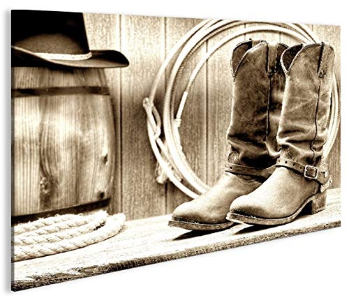 islandburner Bild Bilder auf Leinwand Cowboy Boots Stiefel Western Lasso Retro 1K XXL Poster Leinwandbild Wandbild Dekoartikel Wohnzimmer Marke