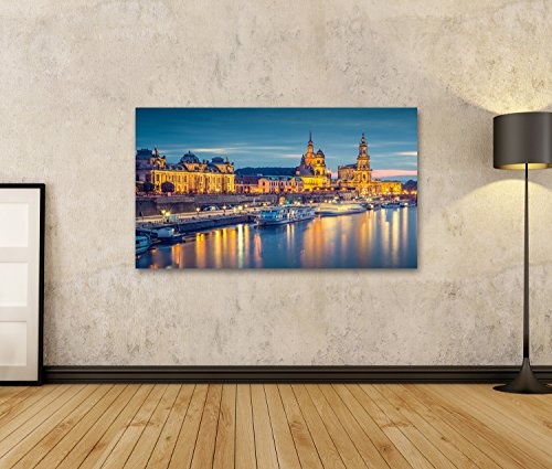 islandburner Bild Bilder auf Leinwand Dresden am Abend Fluss Poster, Leinwandbild, Wandbilder
