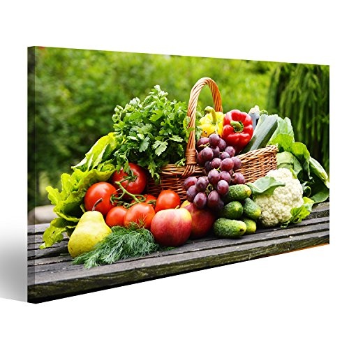 islandburner Bild Bilder auf Leinwand Korb mit Obst und Gemüse Poster, Leinwandbild, Wandbilder