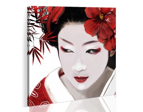 murando - handbemalte Bilder auf Leinwand Geisha 80x80 cm - 1 Teilig - Leinwandbilder - Wandbilder XXL - Kunst - Wandbild - Japan Frau rot 0106-2