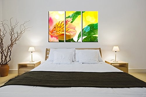 Berger Designs Blumenbild als 3 teiliger Kunstdruck flower and leave 80 x 125 cm (3 x 40x80 cm) auf Leinwand und Holzkeilrahmen - Beste Qualität, handgefertigt in Deutschland