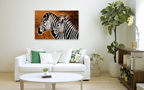 Bilderfabrik - Motiv Zebras auf Leinwand und Holzkeilrahmen bespannt. Beste Qualität, handgefertigt in Deutschland. (70x90 cm)