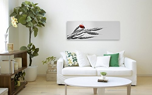 Bilderfabrik - Naturbild - Marienkäfer - Druck auf Leinwand und Holzkeilrahmen bespannt. Beste Qualität, handgefertigt in Deutschland. (40x120 cm)