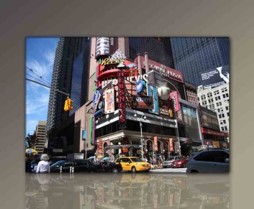 BERGER DESIGNS - Stadtbild von New York günstig & modern (Times_Square-80x120cm) New York Bilder fertig gerahmt mit Keilrahmen riesig im Bild Shop. Ausführung schöner Kunstdruck auf echter Leinwand als Wandbild mit Rahmen. Bild Typ Deko Wohnzimmer Stadt N