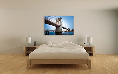 Bilderfabrik - Naturbild (Brooklyn Bridge - New York) auf Leinwand und Holzkeilrahmen bespannt. Beste Qualität, handgefertigt in Deutschland. (3x 40x80 cm)