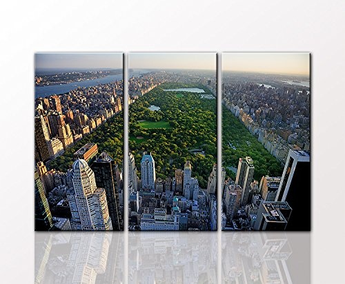 Berger Designs Stadtbild als 3 teiliger Kunstdruck Manhattan Central Park 80 x 125cm (3 x 40x80 cm) auf Leinwand und Holzkeilrahmen - Beste Qualität, handgefertigt in Deutschland