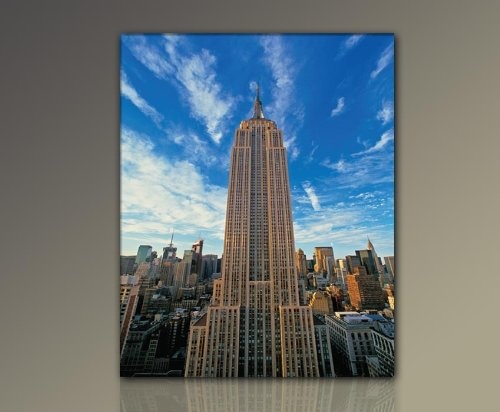 Berger Designs Bild auf echter Leinwand BESPANNT & GERAHMT (Empire State Building - 100x70 cm) Bilder fertig gerahmt mit Keilrahmen. Ausführung Kunstdruck als Wandbild mit Rahmen.