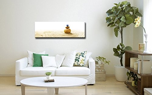 Berger Designs - Wandbild auf Leinwand als Kunstdruck in verschiedenen Größen. Zen Garten mit der Erde als oberster Stein. Beste Qualität aus Deutschland (90 x 30 cm (BxH))