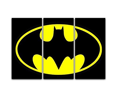 Bilderfabrik - Bildlogo -BATMAN- auf Leinwand und Holzkeilrahmen bespannt. Beste Qualität, handgefertigt in Deutschland. (3x 50x90 cm)