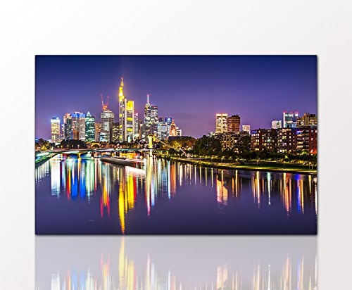 Berger Designs Stadtbild Frankfurt Lights 70 x 110 cm auf Leinwand und Holzkeilrahmen - Beste Qualität, handgefertigt in Deutschland