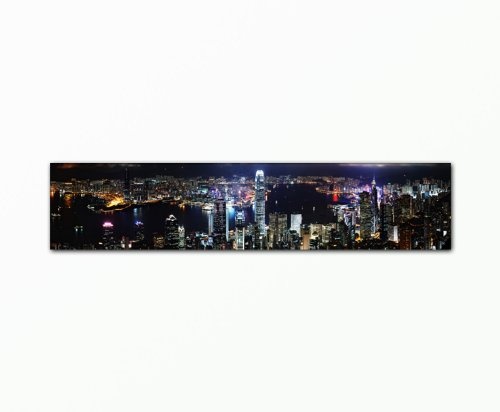 Top Preis !!! Foto Bild xxl günstig & modern - UVP 79,- Euro (singapoure_night_skyline_2-30x140cm) Bild auf Leinwand als Kunstdruck mit Rahmen aus Holz. Bilder Motiv (Stadtbild Skyline Nacht Fluss Singapoure) . Schöner wohnen mit modern Art Bilder. Deko D