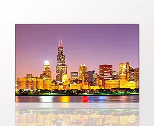 Berger Designs Stadtbild City of Chicago 70 x 110cm auf Leinwand und Holzkeilrahmen - Beste Qualität, handgefertigt in Deutschland