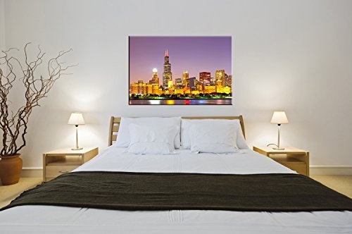 Berger Designs Stadtbild City of Chicago 70 x 110cm auf Leinwand und Holzkeilrahmen - Beste Qualität, handgefertigt in Deutschland