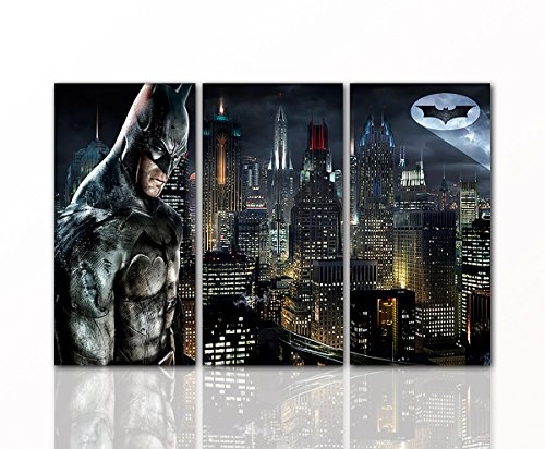 Berger Designs Beste Drucktechnik für detailreiches Erlebnis - Batman Leinwand-Bilder 3-Teilig by Moderne Wandgestaltung Wandbilder Wanddeko Kunstdruck | 3 x 40 x 80 cm Hochwertiger Leinwanddruck