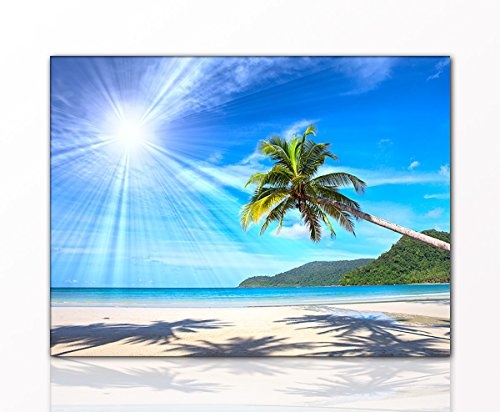 BERGER DESIGNS - Strandbild "beautiful tropical beach with palms" 60 x 80c m als Poster - Beste Qualität, handgefertigt in Deutschland auf hochwertigem Fotopapier