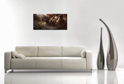 BERGER DESIGNS - Wandbild xxl günstig & modern (Fantasy 80x130 cm) Deko Bilder fertig gerahmt mit Keilrahmen. Ausführung schöner Kunstdruck auf echter Leinwand als Wandbild mit Rahmen. Picture Style (Fantasie Stadt City Berge Wasserfall). 100% Made in Ger