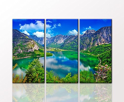 Berger Designs Landschaftsbild als 3 teiliger Kunstdruck amazing Alpine 80 x 125 cm (3 x 40x80c m) auf Leinwand und Holzkeilrahmen - Beste Qualität, handgefertigt in Deutschland