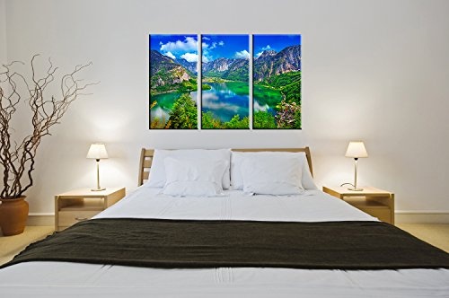 Berger Designs Landschaftsbild als 3 teiliger Kunstdruck amazing Alpine 80 x 125 cm (3 x 40x80c m) auf Leinwand und Holzkeilrahmen - Beste Qualität, handgefertigt in Deutschland