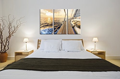 Berger Designs Wandbild als 3 teiliger Kunstdruck Sailing 80 x 125cm (3 x 40x80 cm) auf Leinwand und Holzkeilrahmen - Beste Qualität, handgefertigt in Deutschland