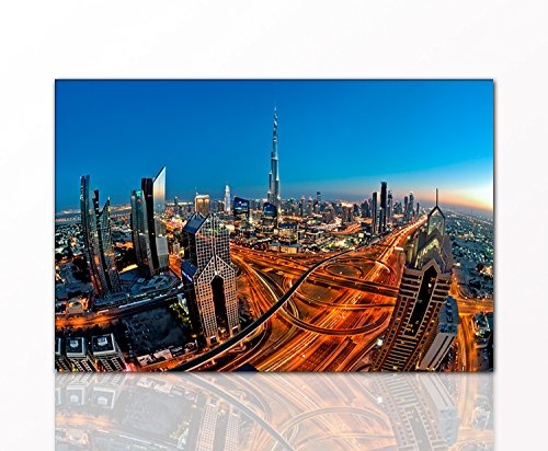Berger Designs Modernes Stadtbild Dubai 80 x 120cm auf Leinwand und Holzkeilrahmen - Beste Qualität, handgefertigt in Deutschland
