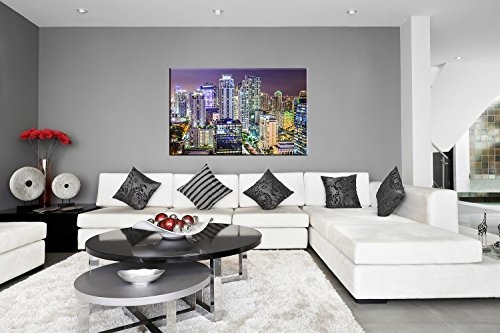 Berger Designs Moderner Kunstdruck Miami Skyline 80 x 120cm auf Leinwand und Holzkeilrahmen - Beste Qualität, handgefertigt in Deutschland