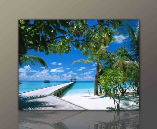 BERGER DESIGNS - Leinwandbild (Amazing Beach 2-60x80 cm) Bild fertig gerahmt mit Keilrahmen. Kunstdruck auf echter Leinwand als Wandbild mit Rahmen. Made in Germany - Qualität aus Deutschland