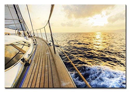 Berger Designs Bild auf Leinwand als Kunstdruck in Verschiedenen Größen. Wandbild Segeln Segelschiff Segelboot Sonnenuntergang. Beste Qualität aus Deutschland (80 x 60 cm BxH)