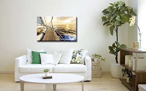 Berger Designs Bild auf Leinwand als Kunstdruck in Verschiedenen Größen. Wandbild Segeln Segelschiff Segelboot Sonnenuntergang. Beste Qualität aus Deutschland (80 x 60 cm BxH)