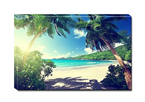 Berger Designs - Bild auf Leinwand als Kunstdruck in verschiedenen Größen. Traumhafter Strand auf den Seychellen. Beste Qualität aus Deutschland (90 x 70 cm (BxH))