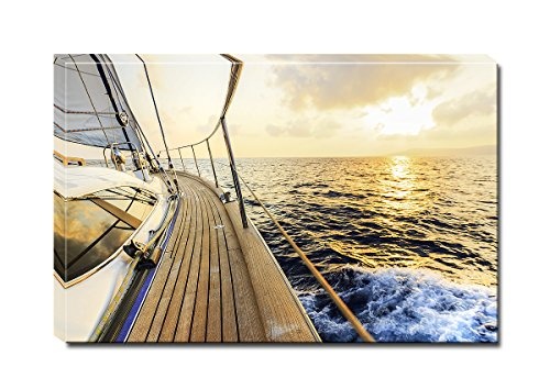 Berger Designs Bild auf Leinwand als Kunstdruck in Verschiedenen Größen. Wandbild Segeln Segelschiff Segelboot Sonnenuntergang. Beste Qualität aus Deutschland (60 x 40 cm BxH)