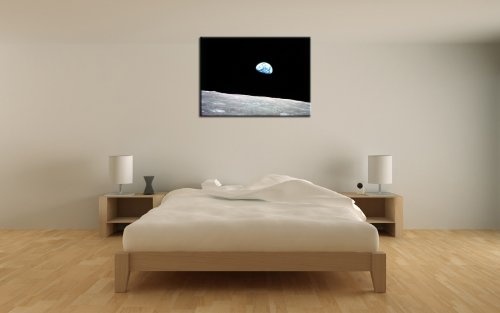 Berger Designs Bild Foto (Moon Earth 40x50 cm) Bild auf Leinwand als Kunstdruck mit Rahmen aus Holz. Bild Motive (Mond Erde Planeten Weltraum) .100% Made in Germany - Qualität aus Deutschland.