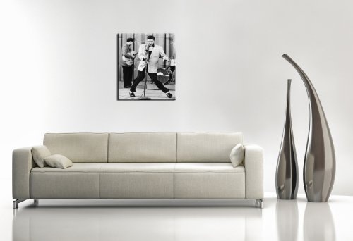 BERGER DESIGNS - Leinwandbild xxl billig & modern (Elvis Preßley - 40x30cm) Bild fertig gerahmt mit Keilrahmen. Kunstdruck neu als Wandbild mit Rahmen aus Holz. Picture Style (Legende, Musiker, Sänger, King of Rock, Schauspieler, schwarz/weiß) . 100% Made