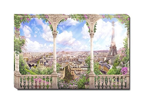 Berger Designs - Bild auf Leinwand als Kunstdruck in verschiedenen Größen. Romantisches Paris Bild mit Blick auf den Eiffelturm. Beste Qualität aus Deutschland (80 x 60 cm (BxH))